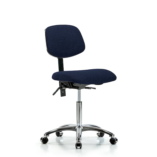 Chair, Fabric, Med Bench, Chr Casters, Nav, No Arms, 22" to 29" Height, Dark Blue