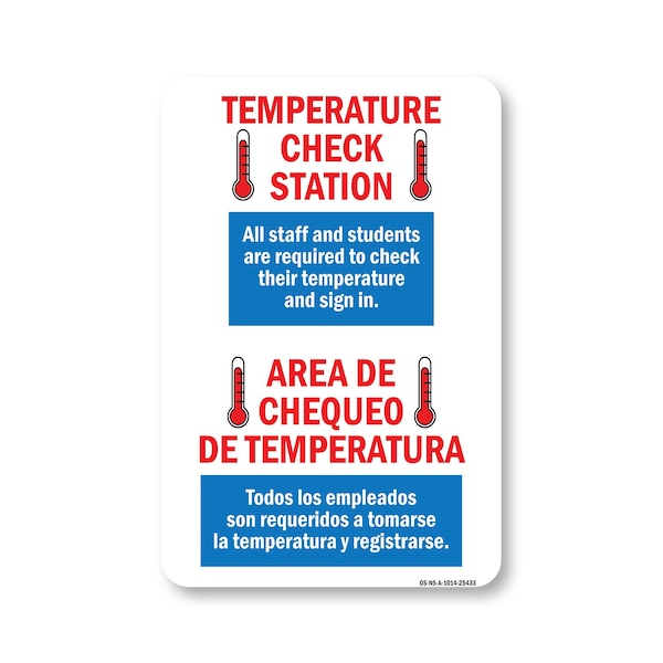 Public Safety Sign, Temperature Check Station Spanish, 14in X 10in Aluminum Sign, OS-NS-A-1014-25433