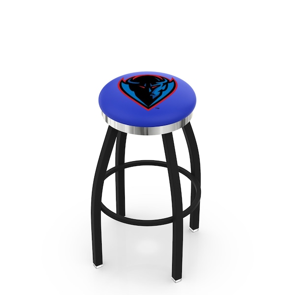 25" Blk Wrinkle DePaul Swivel Bar Stool, Chrome Ring