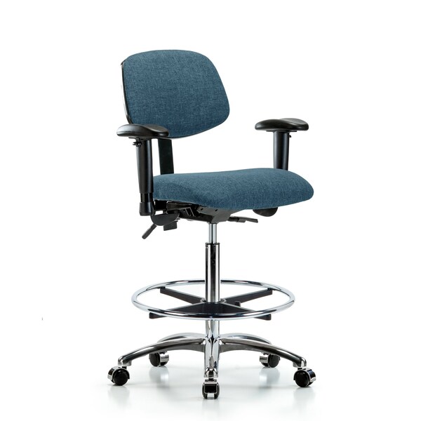 High Bench Chair Chair, Fab, Hi Ben, Chr Tilt AA CF Cast, Blu, Adjustable Arms, 26" to 35-1/2" Height