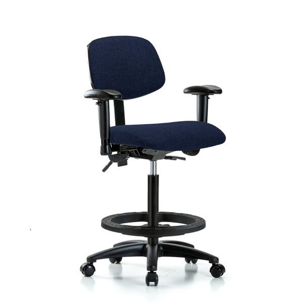 Chair, Fabric, Hi Bench, AA BF Casters, Nav, 6-Way Adjustable, 26" to 35-1/2" Height, Dark Blue