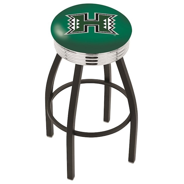 25" Blk Wrinkle Hawaii Swivel Bar Stool, Chrome Ring
