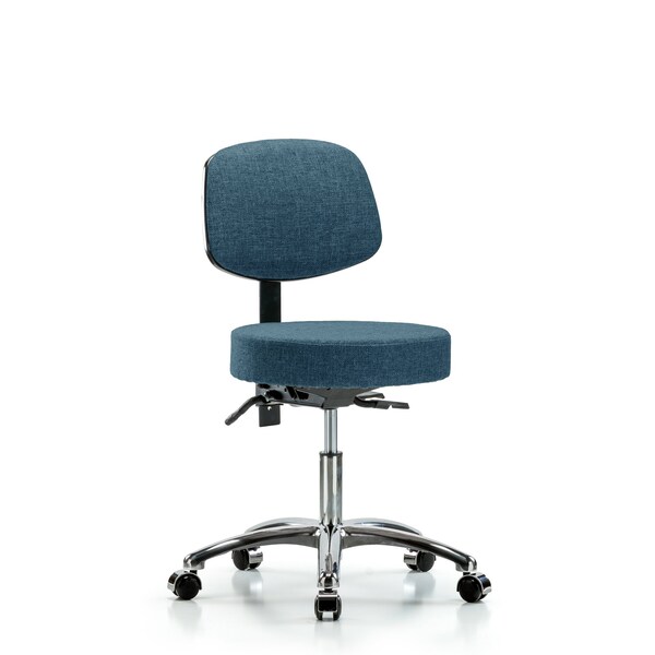 Desk Stool, Fabric, Bk Chrm, Tilt, Cast, Blu