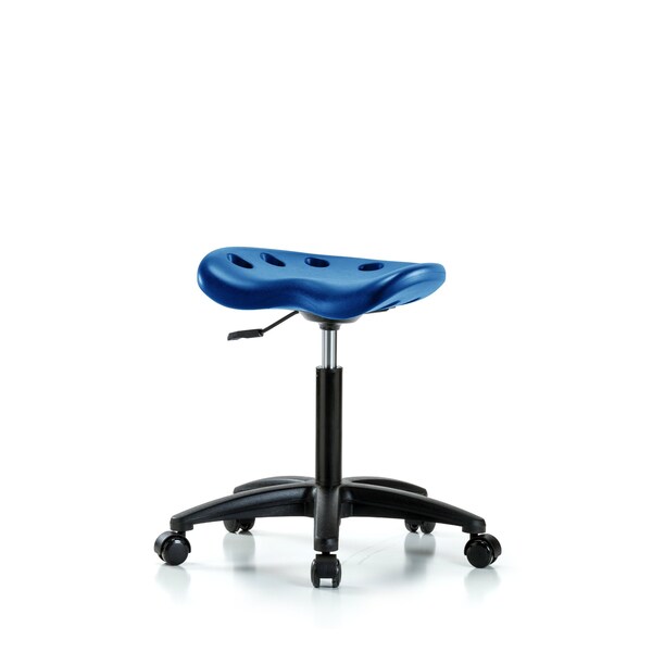 Poly Tractor Stool, Med Bench, Chrome Casters, Blue