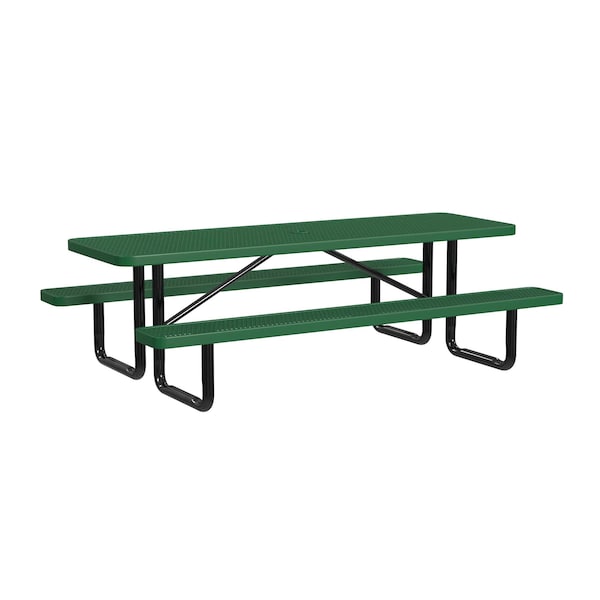 Rectangle Picnic Table, Green, In Ground Mount, 8 ft L