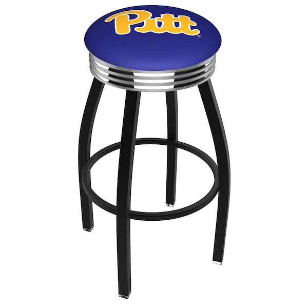 25" Blk Wrinkle Penn State Swivel Bar Stool, Chrome Ring