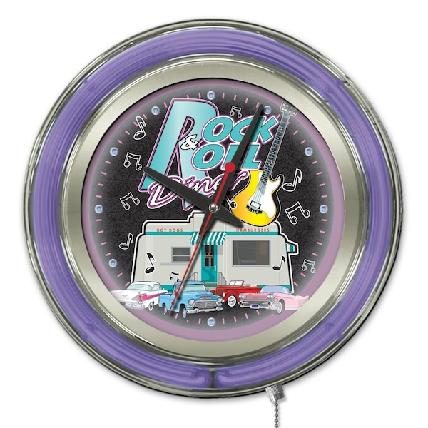 Rock & Roll Diner Double Neon Ring, 15" dia. Logo Clock