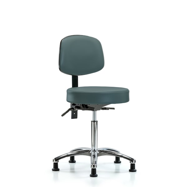 Bench Stool, Med, Vin, Bk, Chrome, Glides Blu