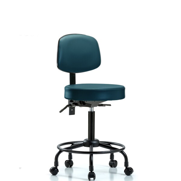 Vinyl Stool, Back, Med Bench, Round Tube Base, Tilt, Casters, Royal