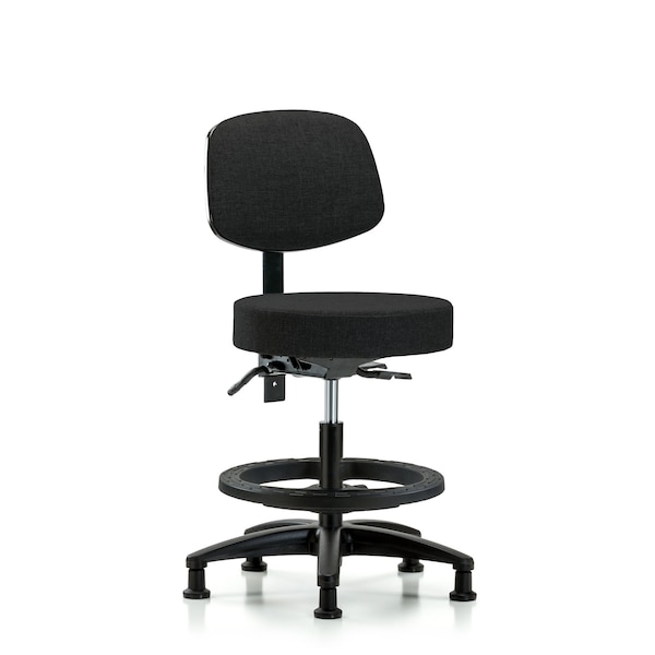 Rutledge Fab Stool with Back - Med Bench Height with Black Foot Ring and Stat Glides in Black Fab