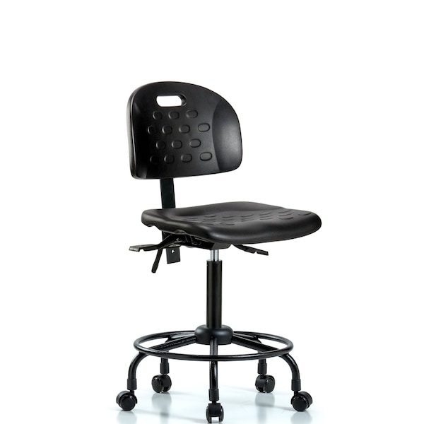 Newport Med Bench Chair, RT, Casters, No Arms, 24" to 32" Height, Black; Blue