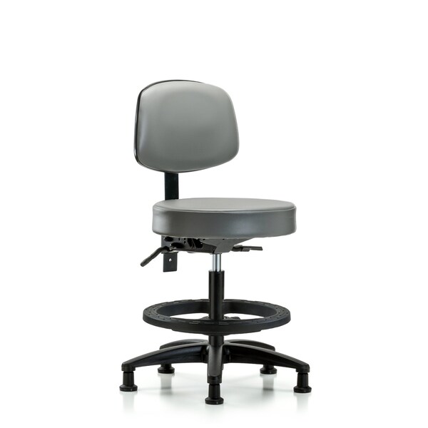 Vinyl Stool, Back, Med Bench, Tilt, Foot Ring, Glides, Sterling
