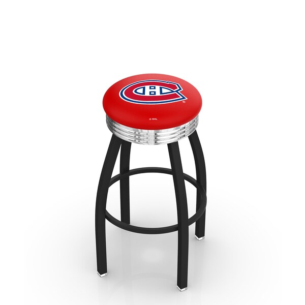 25" Blk Wrinkle Montreal Canadiens Swivel Bar Stool, Chrome Ring