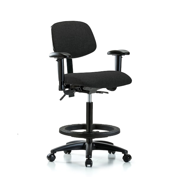 Chair, Fabric, Hi Bench, AA BF Casters, Blk, 6-Way Adjustable, 26" to 35-1/2" Height, Black