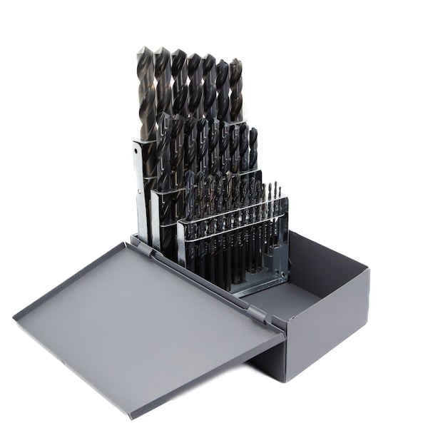 29 Piece HSS Black Oxide Jobber Length Drill Bit Set, D/AN, 1/16" - 1/2" X 3/8" Shank
