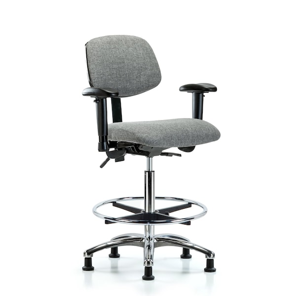 High Bench Chair Chair, Fab, Hi Ben, Chr Tilt AA CF Gld, Gry, Adjustable Arms, 26" to 35-1/2" Height