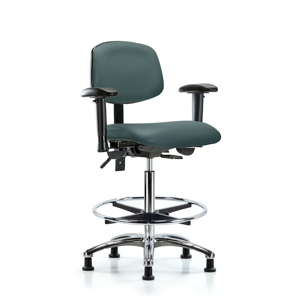 High Bench Chair Chair, Vin, Hi Ben, Chr Tilt AA CF Gld, Blu, Adjustable Arms, 26" to 35-1/2" Height