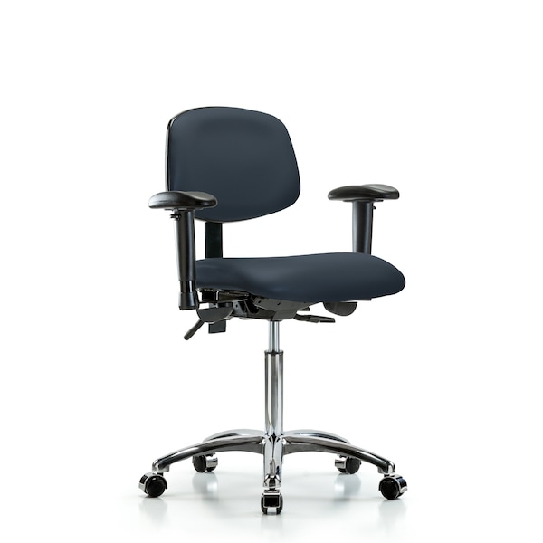 Chair, Vinyl, Med Bench, Chr AA Casters, Nav, 6-Way Adjustable, 22" to 29" Height, Imperial Blue