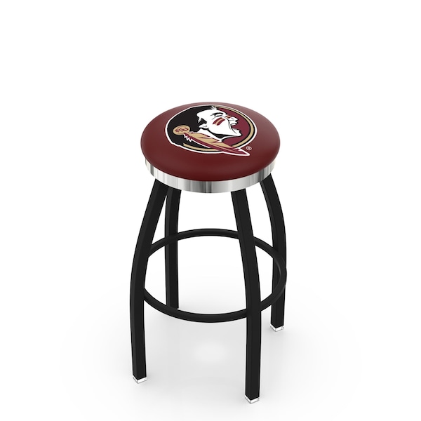 25" Blk Wrinkle Florida State Head Swivel Bar Stool, Chrome Ring