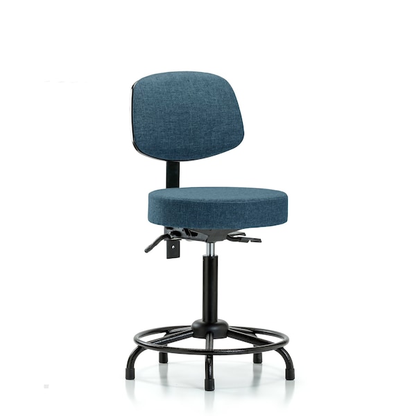 Fab Stool with Back-Medium Bench Height with Round Tube Base, Seat Tilt, and Stat Glides in Blue Fab