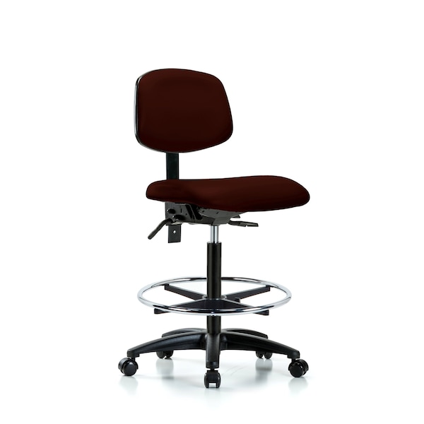 High Bench Chair Desk Chair, Fabric, Chrome AA Glides, Bur, No Arms, 26" to 35" Height, Vinyl