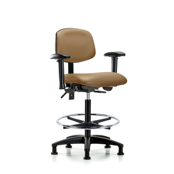 Chair, Fabric, Med Bench, AA Casters, Blk, 6-Way Adjustable, 26" to 35" Height, Taupe