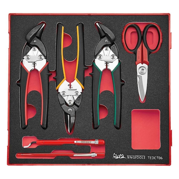 6 Piece High Leverage Mini Tin Snip, Scissor, Scriber & Deburring Eva Foam Tool Tray
