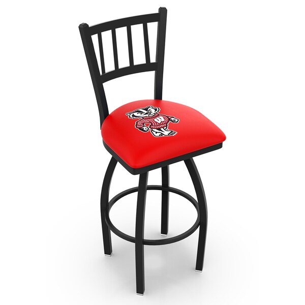 25" Blk Wrinkle Wisconsin "Badger" Swivel Bar Stool, Jailhouse Back