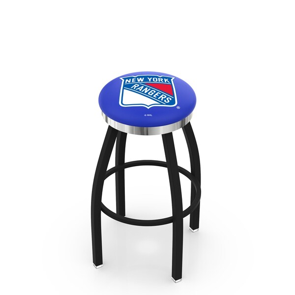 25" Blk Wrinkle New York Rangers Swivel Bar Stool, Chrome Ring
