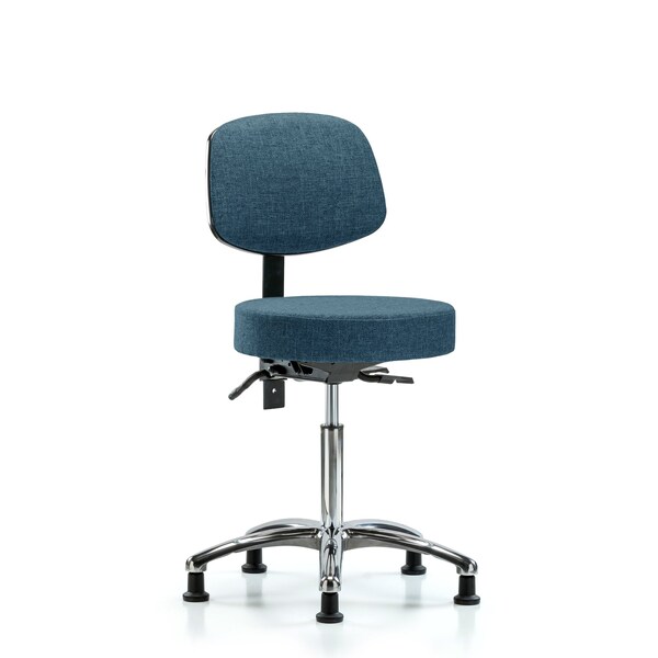 Bench Stool, Med, Fabric, Bk Chrm, Glids, Blu