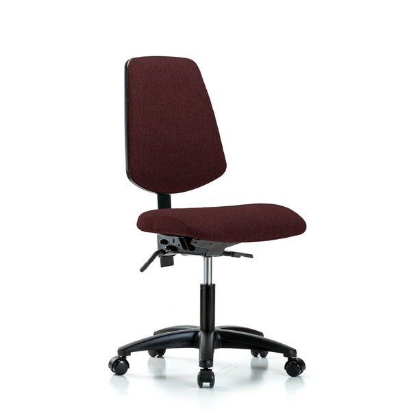 Desk Chair Fabric Desk Chair, Med, Bk, Casters, Bur, No Arms, 19" to 24" Height, Fabric, Burgundy