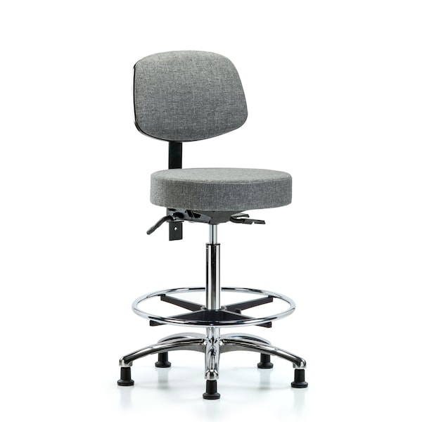 Bench Stool, Hi, Fabric, Bk, CF, Glides, Gry, Material: Chrome, Polyurethane Foam