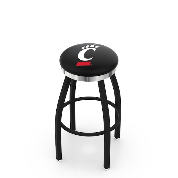 25" Blk Wrinkle Cincinnati Swivel Bar Stool, Chrome Ring