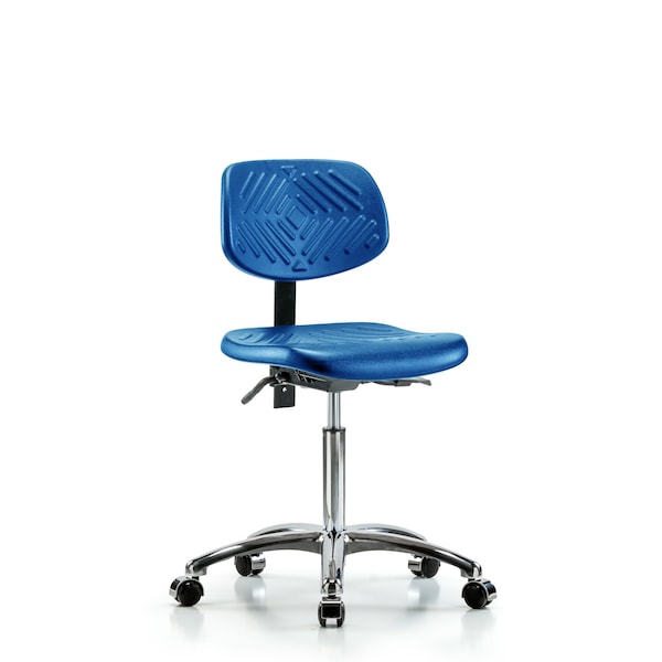 Poly Chair Chrome, Med Bench, Tilt, Casters, Blue