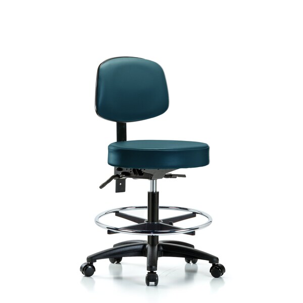 Vinyl Stool, Back, Med Bench, Foot Ring, Casters, Royal