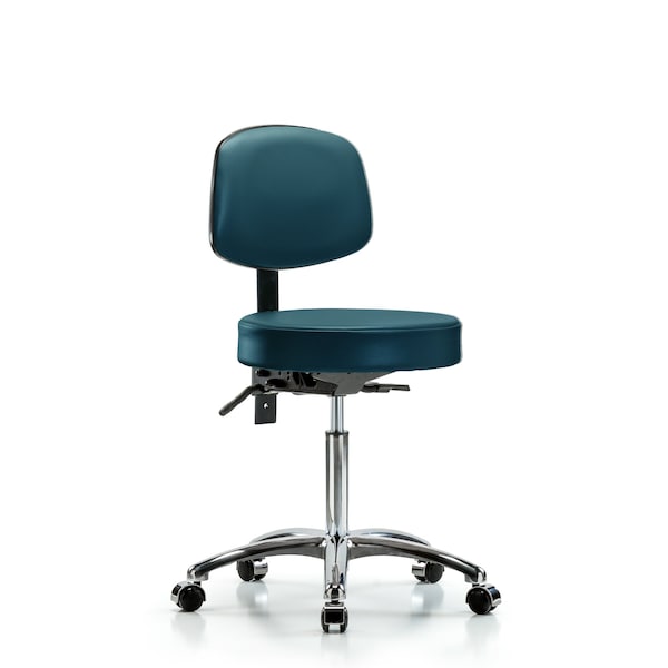 Vinyl Stool, Back Chrome, Med Bench, Casters, Royal