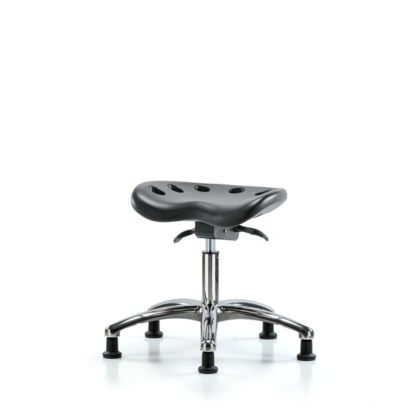 Poly ESD Tractor Sit-Stand Stool Chrome, Desk, Glides, Black