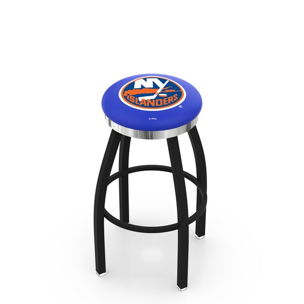 25" Blk Wrinkle New York Islanders Swivel Bar Stool, Chrome Ring