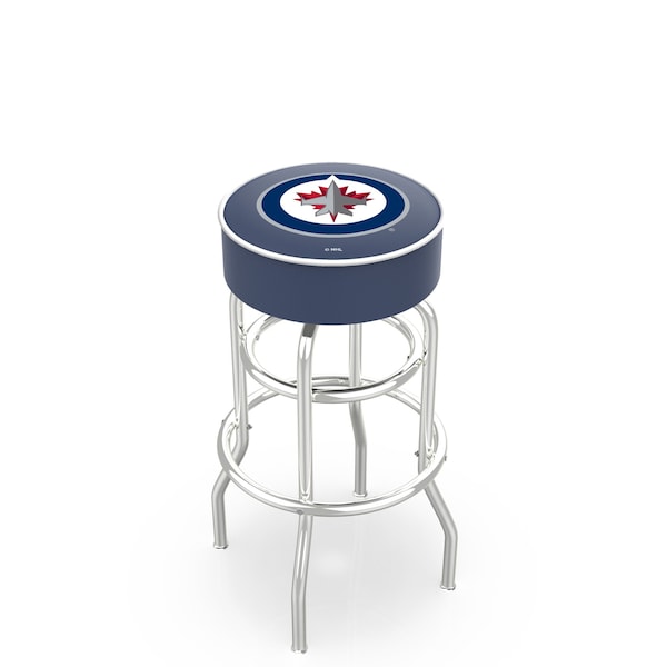 25" Winnipeg Jets Cushion Seat, 2-Ring Chrome Swivel Bar Stool