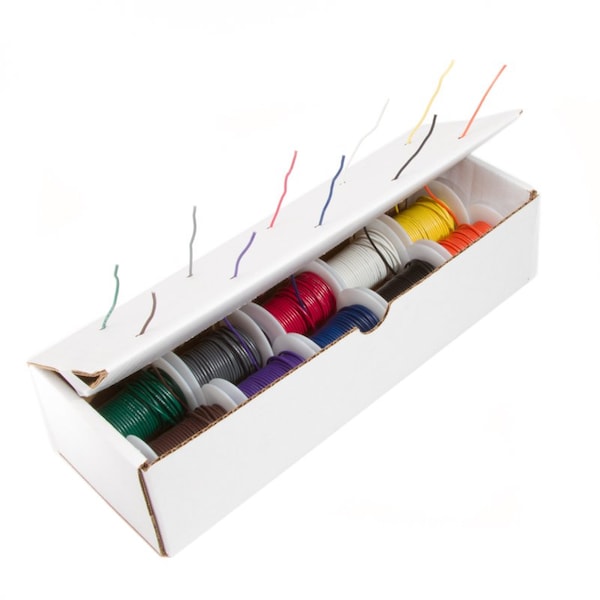 26 AWG Gauge UL1061 Stranded Hook Up Wire Kit, 300V, 0039 Diameter, 25 ft Length Each, 10 Colors