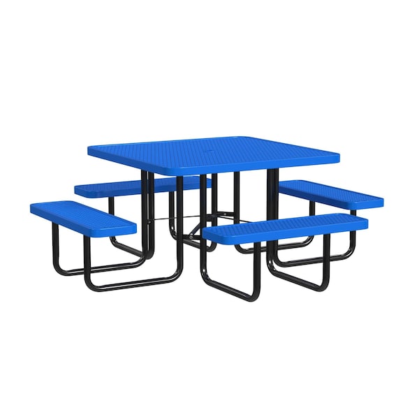 Square Picnic Table, Surface Mount, Blue, 46 in