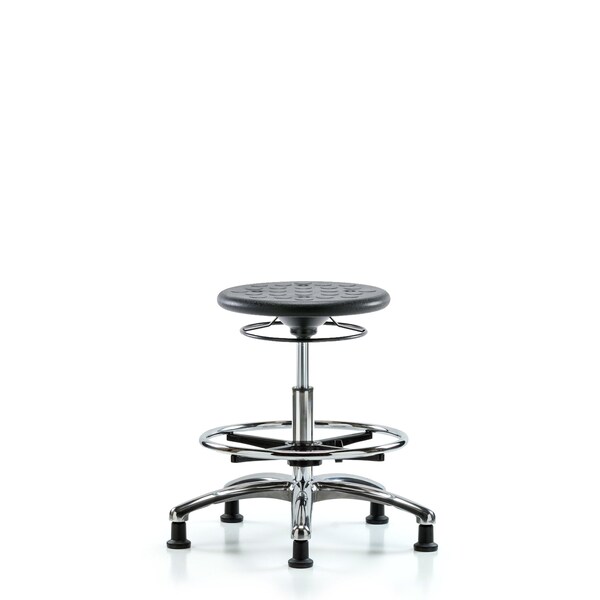 Huron Poly Clean Room Stool, Med Bench, Foot Ring, Glides, Black