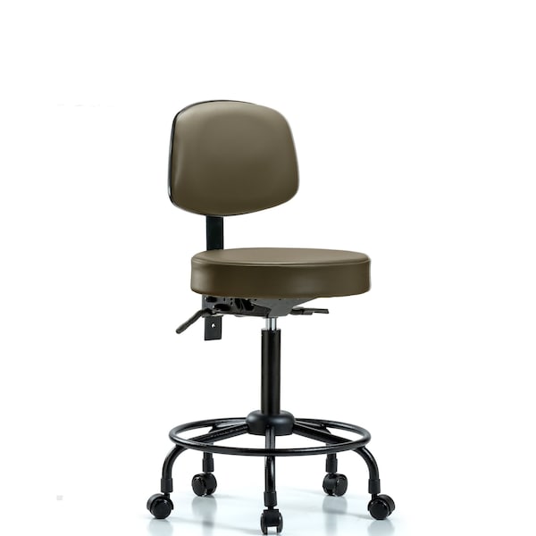 Vinyl Stool, Back, Med Bench, Round Tube Base, Casters, Royal