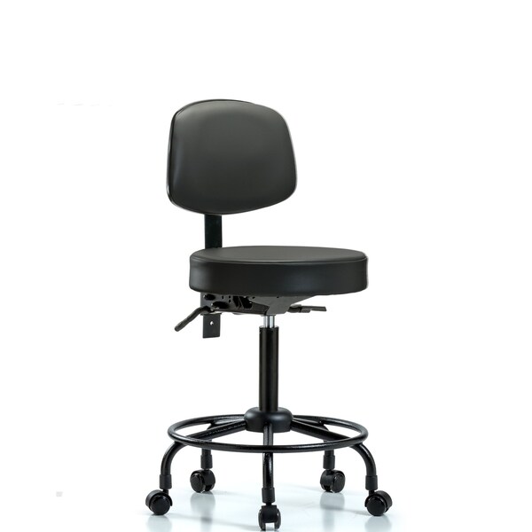 Vinyl Stool, Back, Med Bench, Round Tube Base, Casters, Carbon