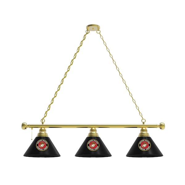 U.S. Marines 3 Shade Billiard Light, Brass Fixture
