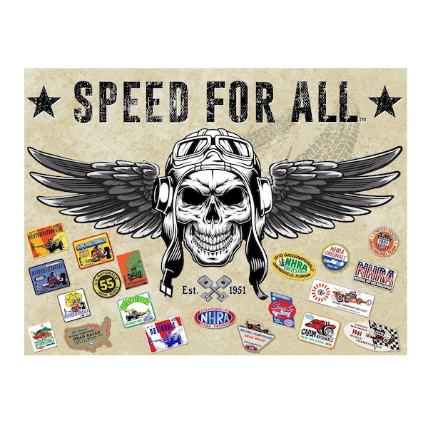 NHRA Skull (Collage) 15" x 20" Canvas Wall Art