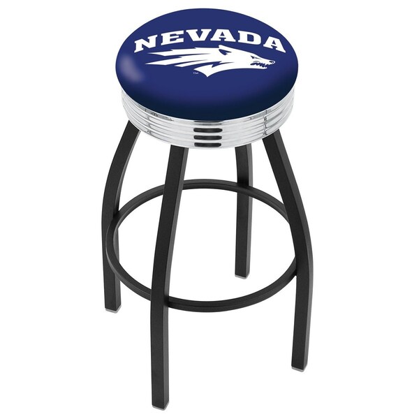 25" Blk Wrinkle Nevada Swivel Bar Stool, Chrome Ring