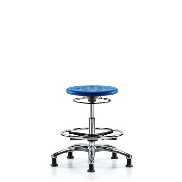 Huron Poly Clean Room Stool, Med Bench, Foot Ring, Glides, Blue