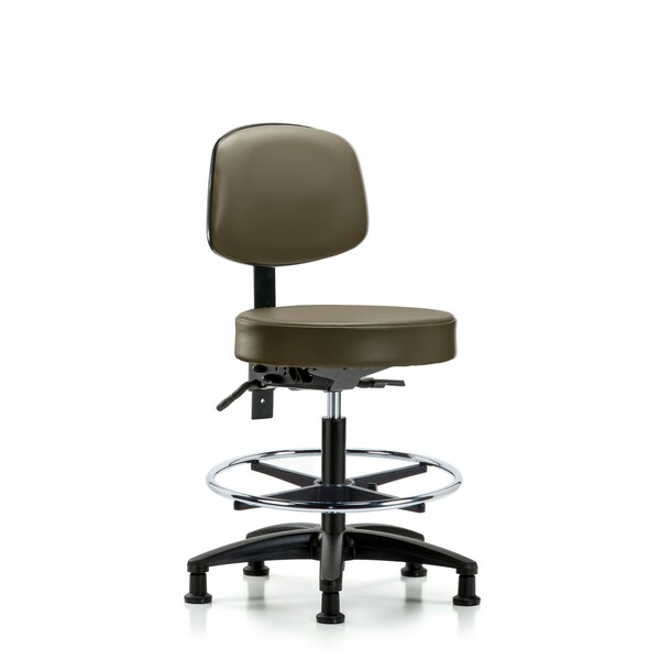 Vinyl Stool, Back, Med Bench, Tilt, Foot Ring, Glides, Royal
