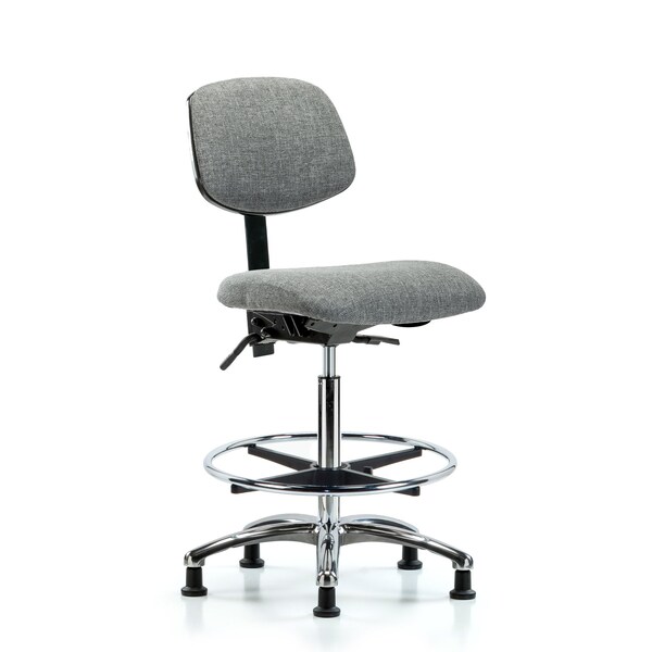 High Bench Chair Chair, Fab, Hi Ben, Chr Tilt CF Glides, Gry, No Arms, 26" to 35-1/2" Height, Fabric